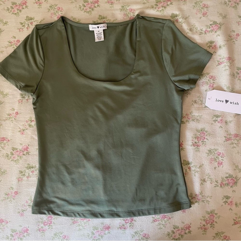 Y2K Olive green square neck top